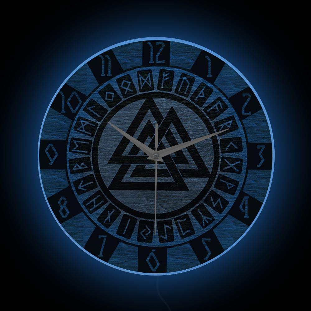 Nordisches Valknut-Symbol und Runen, modernes Design, Wanduhr, keltisches Muster, Amulett, Wohnkultur, Uhr, Wikinger-Kunstdruck, Wanduhr