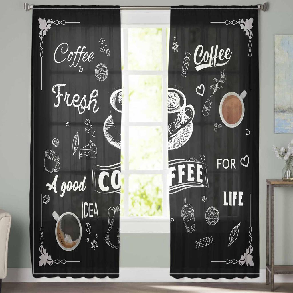 Kaffeebohnen Lässige Schwarze Fenster Tüll Vorhänge für Wohnzimmer Schlafzimmer Hotel Luxus Dekoration Transparente Vorhänge