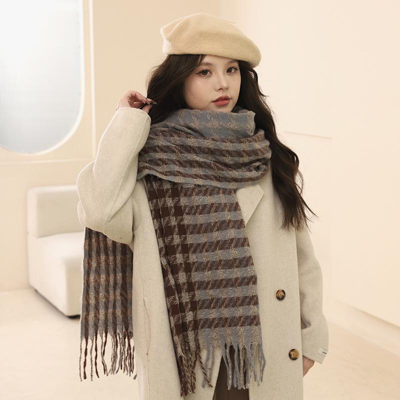 

Qiandongge scarf women s winter versatile thickened plaid shawl high-end scarf birthday gift for boyfriend 200*50 коричневый
