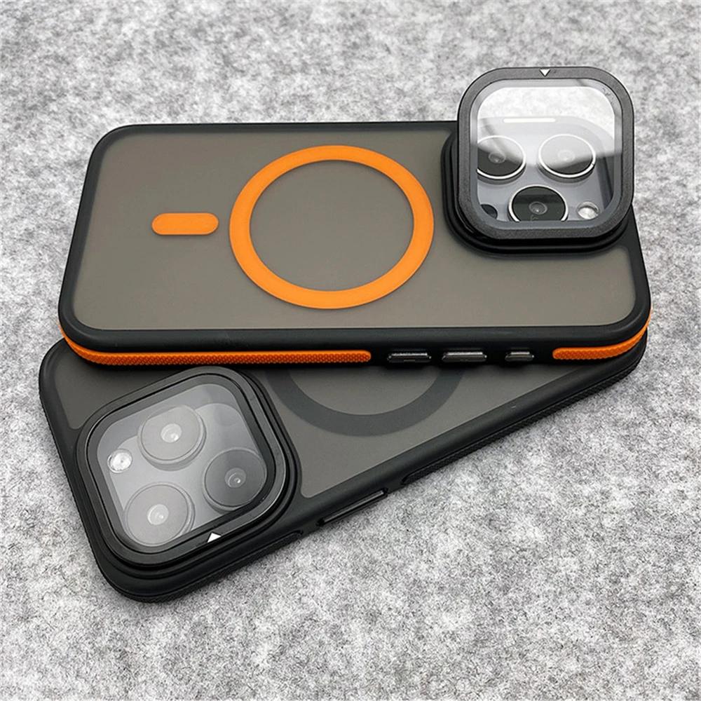 Glass Lens Camera Protection Stand For Magsafe Magnetic Phone Case For For Iphone 16 11 12 13 14 15 Pro Max Plus Matte Clear Cover