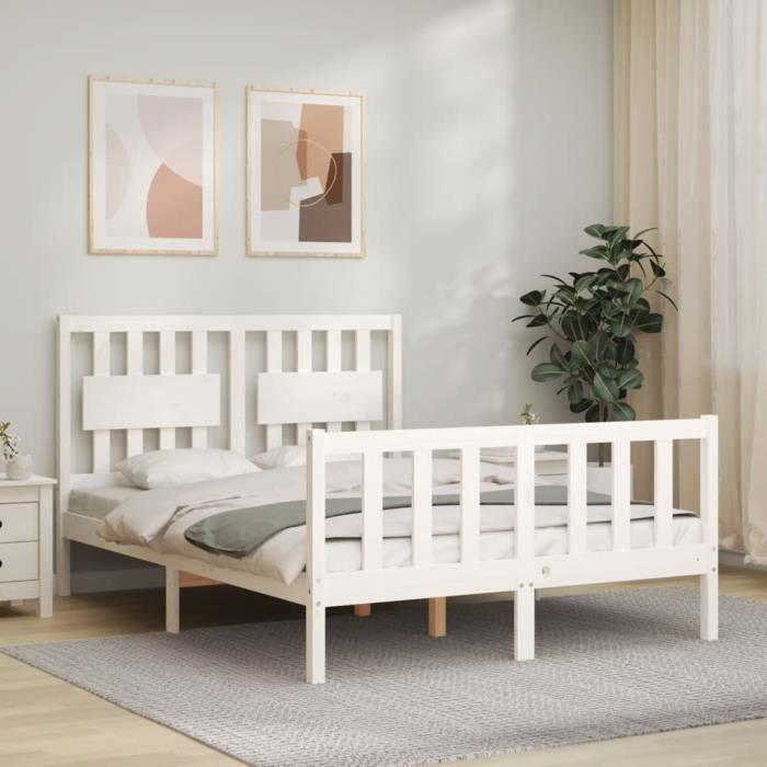 VidaXL Bed Frame with Headboard White 140x200 Cm Solid Wood 3192427