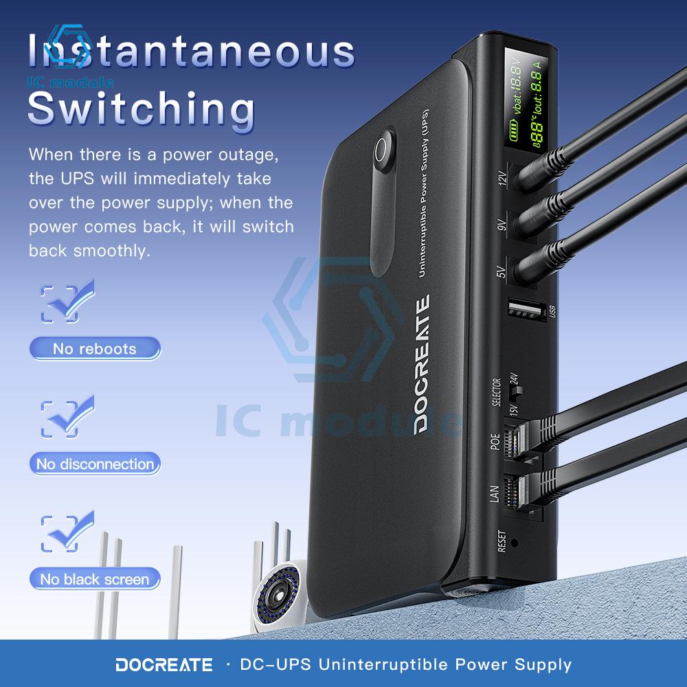 DC1036L 36W Digital UPS Uninterruptible Power Supply Box 5V/9V/12V/15V/24V Multi-Output for Router Home Devices-without Battery