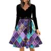 Women's Casual Fashion V Neck Long Sleeve Printed Vintage Long Dress
