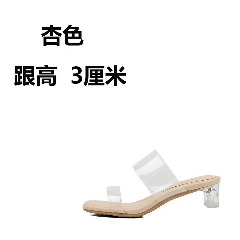

Stepping on shit sheepskin transparent high-heeled sandals summer 2025 new crystal heel thick heel wear cool slippers women 33