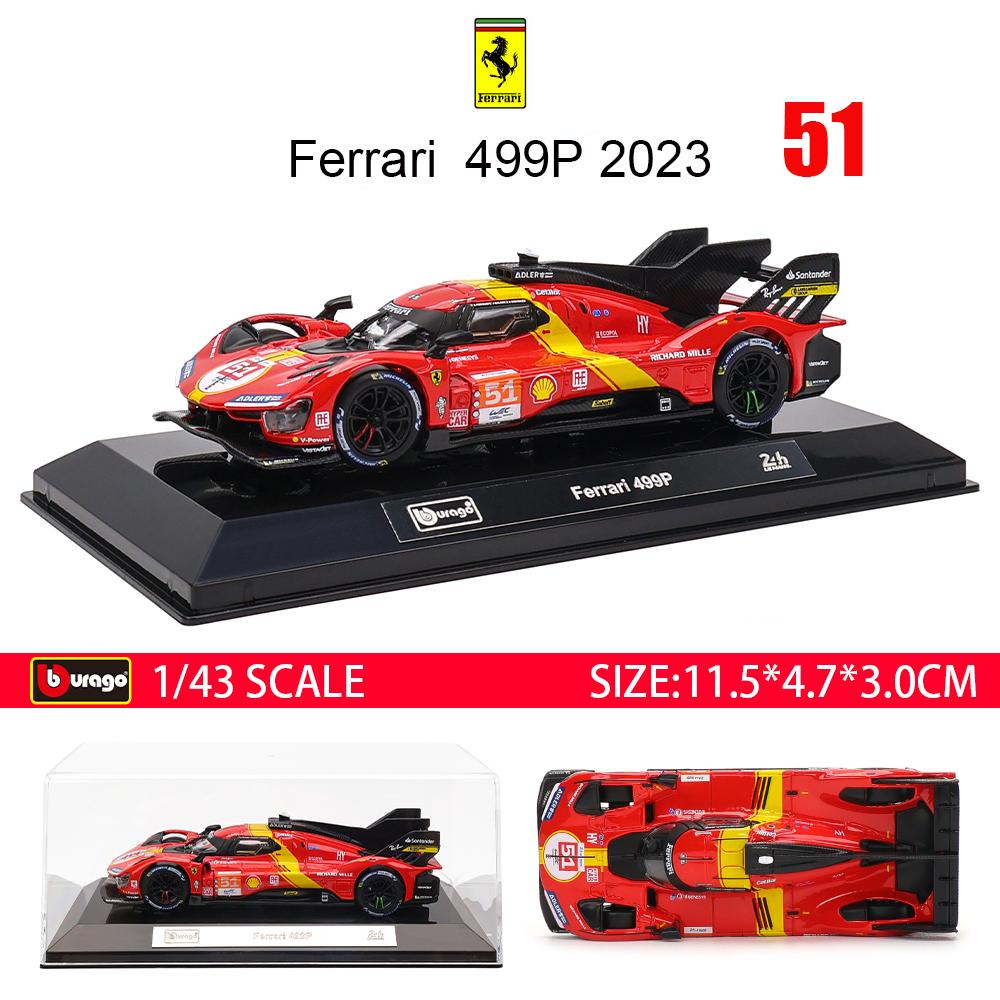 

Bburago 1:43 Ferrari 2024 499P No.50 24h LE MANS Acrylic box and base Alloy Luxury Vehicle Diecast Car Model Toy Collection