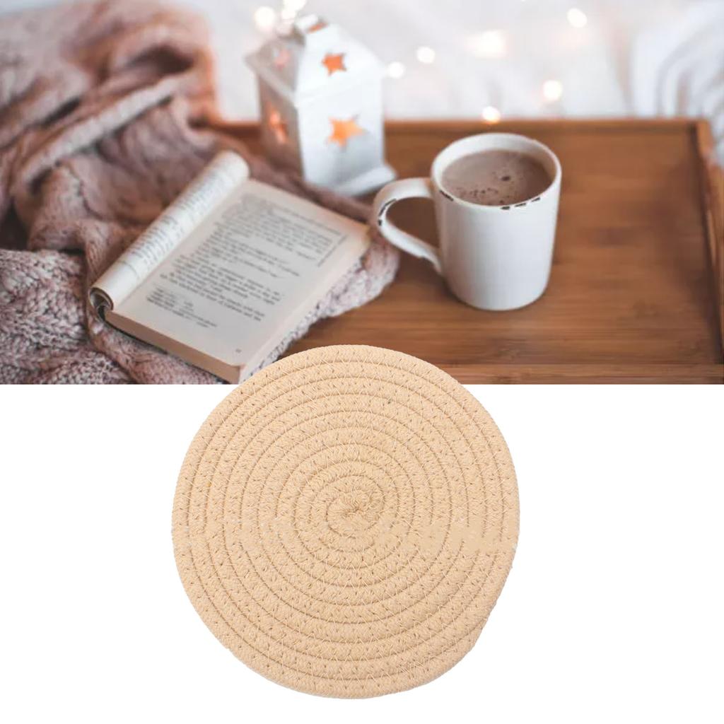Koppunderlägg Rund Väv av Bomullstråd Handgjord 4,3 tum Isolering Tjock Mångsidig Dryckesunderlägg för