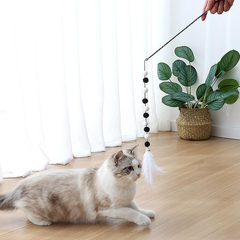 Acrylic Contrast Plush Ball Bell Feather Cat Teaser And Exerciser Cat Wand Pet Supplies Cat Funny Toys Cat Wand Toys For Indoor Cats