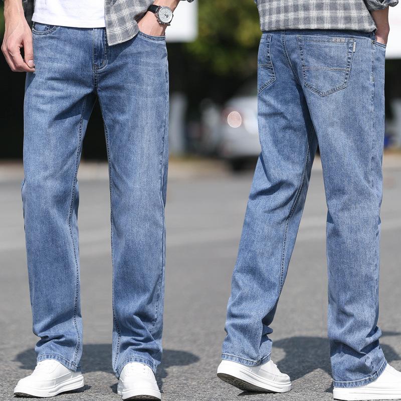 Autumn and Winter Fleece Thickened Jeans Spring and Autumn Business Loose Straight Pants Elastic Pants