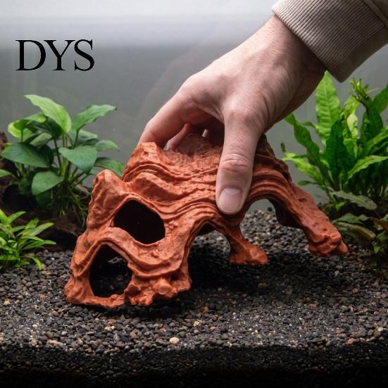 Cichlid Hiding Cave Aquarium Mountain Hideout, Rock Look Tunnel Fish Hide, Shrimp Betta Accessory Shelter for Pleco Tanks Decoration Decorative