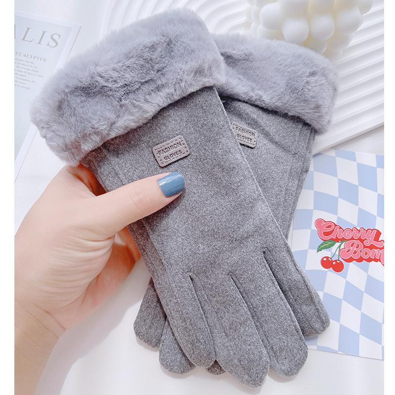 Gloves Winter Women's Velvet Thickened Warm Cute Suede Women Cold and Windproof