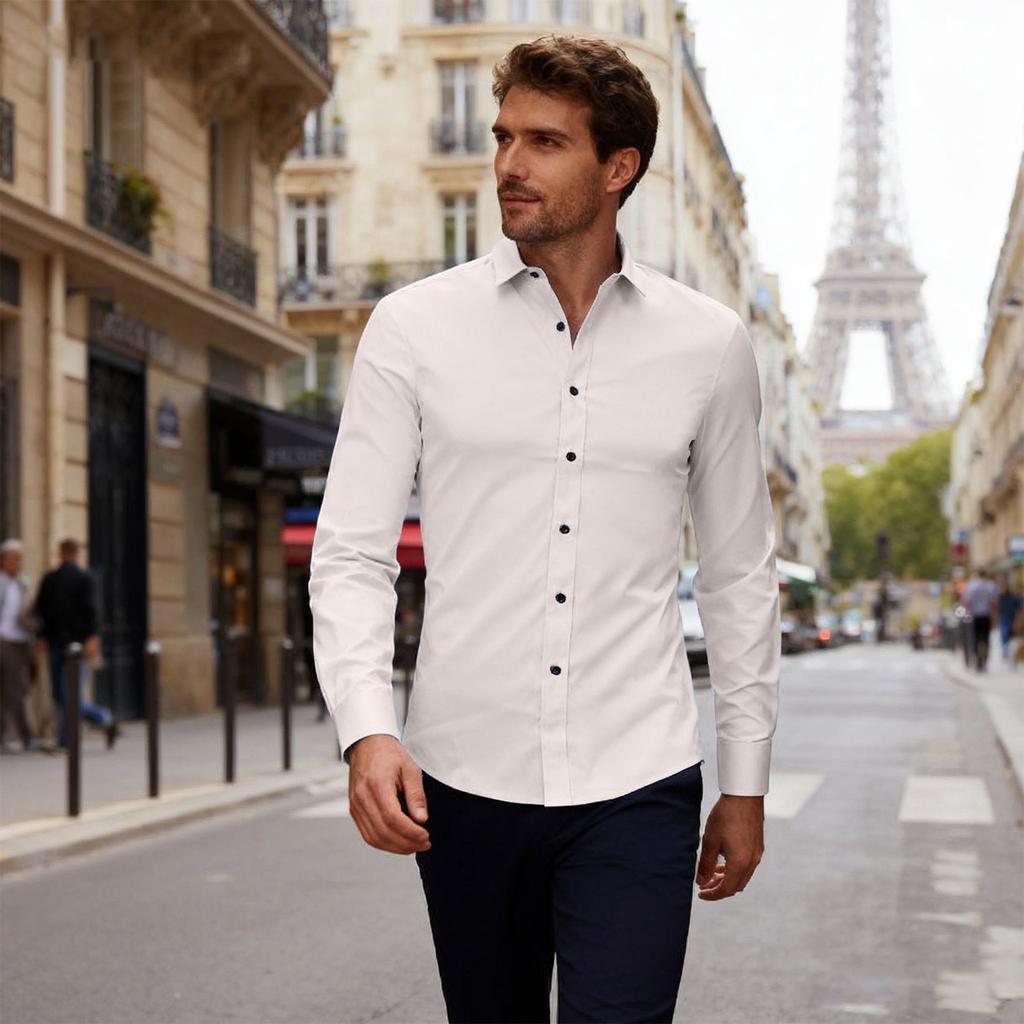 Men's Slim Fit Elastic Shirt, Business Thin Shirt