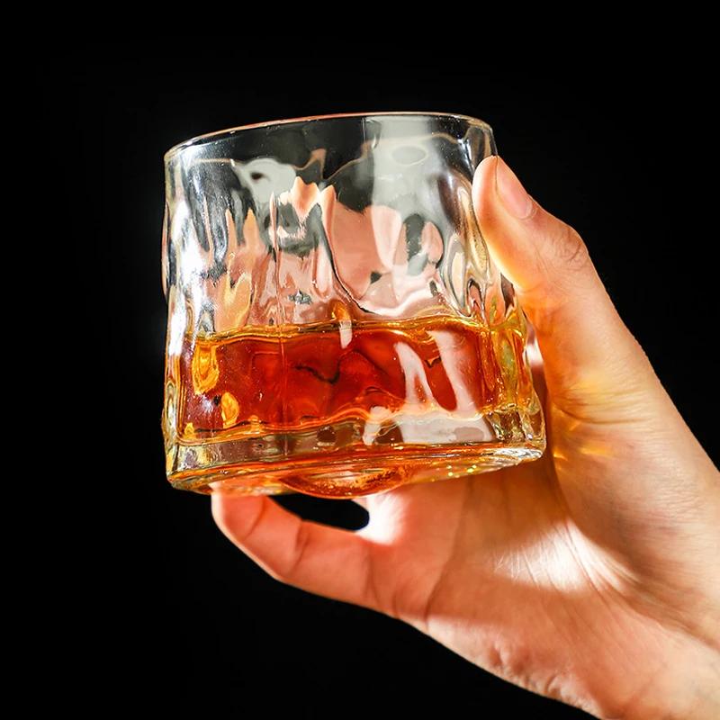 200ML Whiskey Glasses with Base Durable Spinning Glassware Set Cocktails Wine Brandy Cup Party Drinking Glass Twist Tumbler