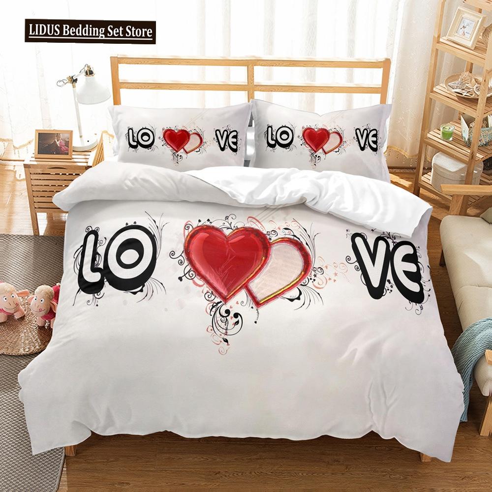 Love Duvet Cover Set Couple Hug Romantic Theme Tree Heart Shaped Polyester Comforter Cover King Full Size For Lover Bedding Set