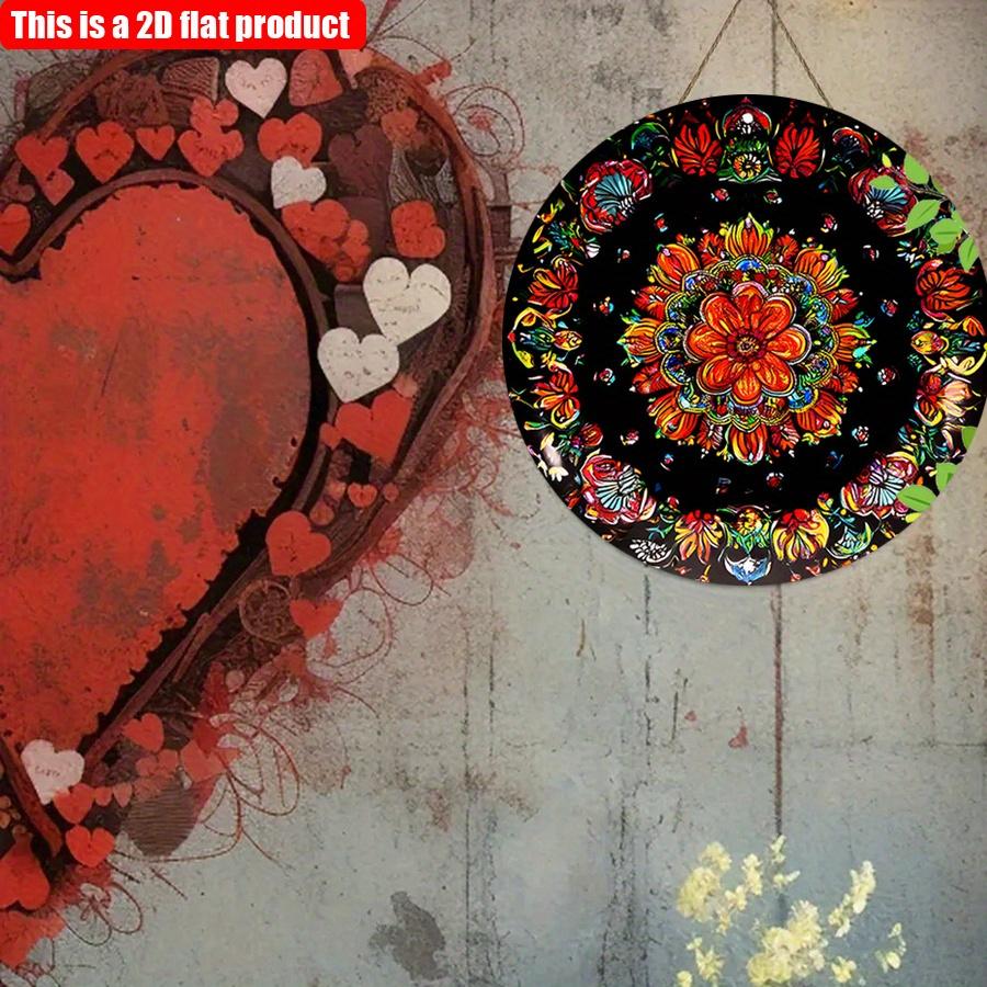 2D Flat 20*20cm 1pc Retro Flame Mandala and Floral Design Round Ornament, Mysterious Style Bright-coloured Patterns Symmetry Environmental Embellish