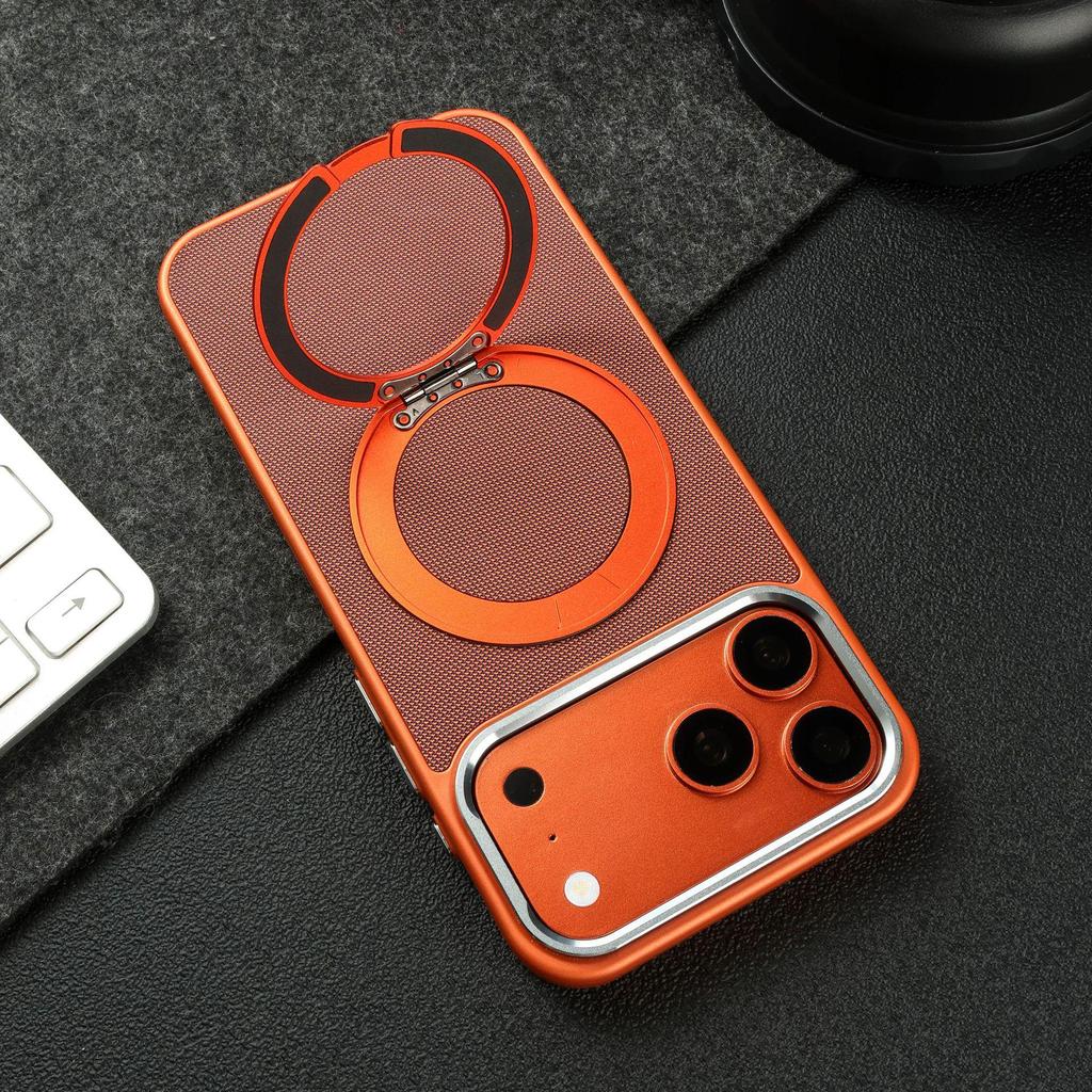iPhone 17 Tech Fabric Magnetic Stand Case, Solid Color, 360° Rotating for Apple 16 Pro Max