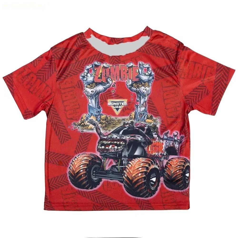 T-shirt Estiva da Uomo Moda Monster Truck Cartone Animato Stampa 3D T-shirt a Maniche Corte da Uomo Ampia Casual per Esterno Magliette Top da Uomo e Donna