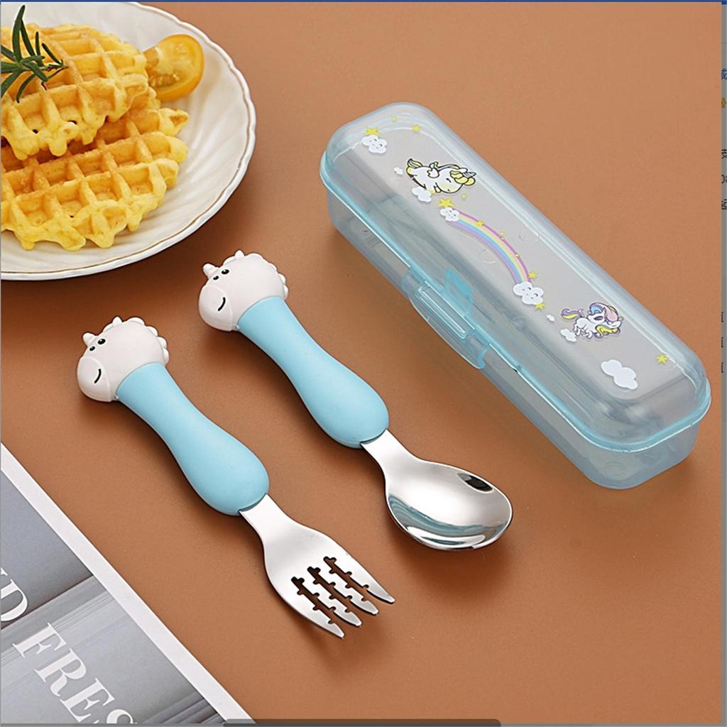 304 Stainless Steel Forks And Spoons Cutlery Set With Spoon And Fork, Cute Cartoon Tableware With Box For Travel
