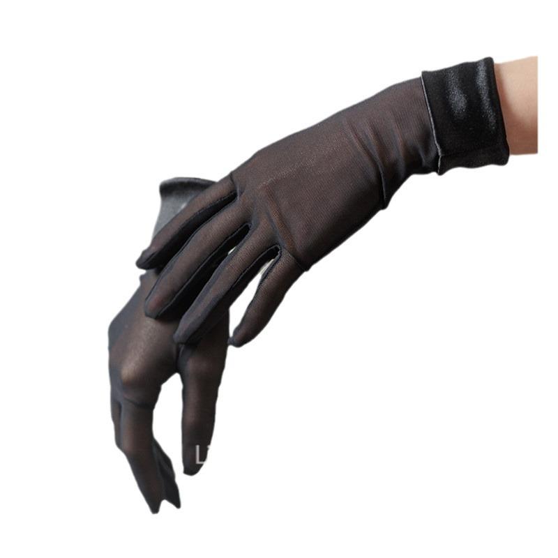 Elegant Black Satin Wedding Gloves for Brides - High Elasticity