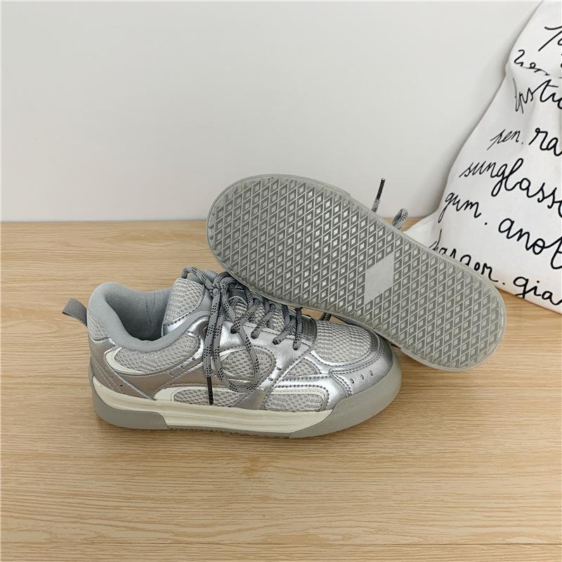 

Fashion Women s Casual Flat Shoes 2025 Spring Summer Mesh Breathable Non Slip Sneakers Fashion Lace Up Comfortable Vulcanized Shoes 40