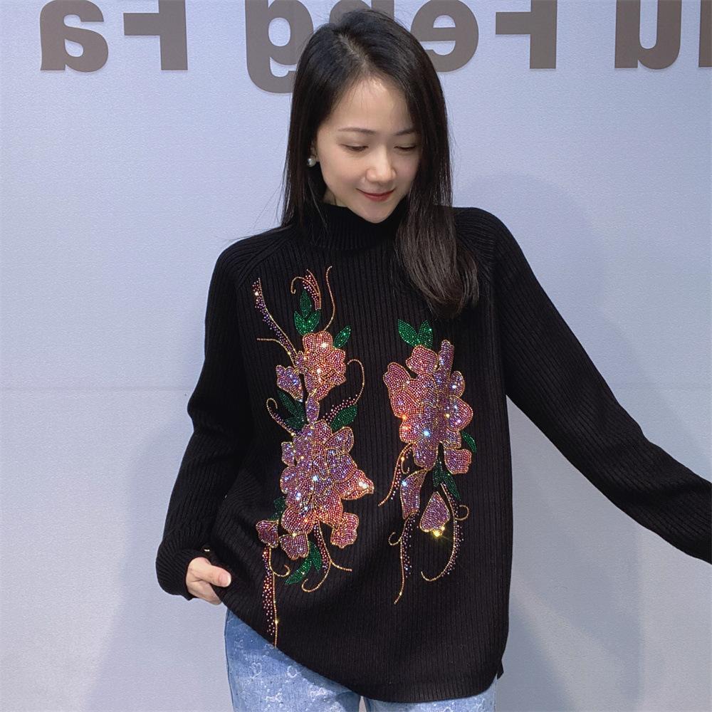 Semi-high Neck Striped Knitted Sweater Is A Versatile Top for Women In Autumn and Winter, A Slimming Large-sized Sweater