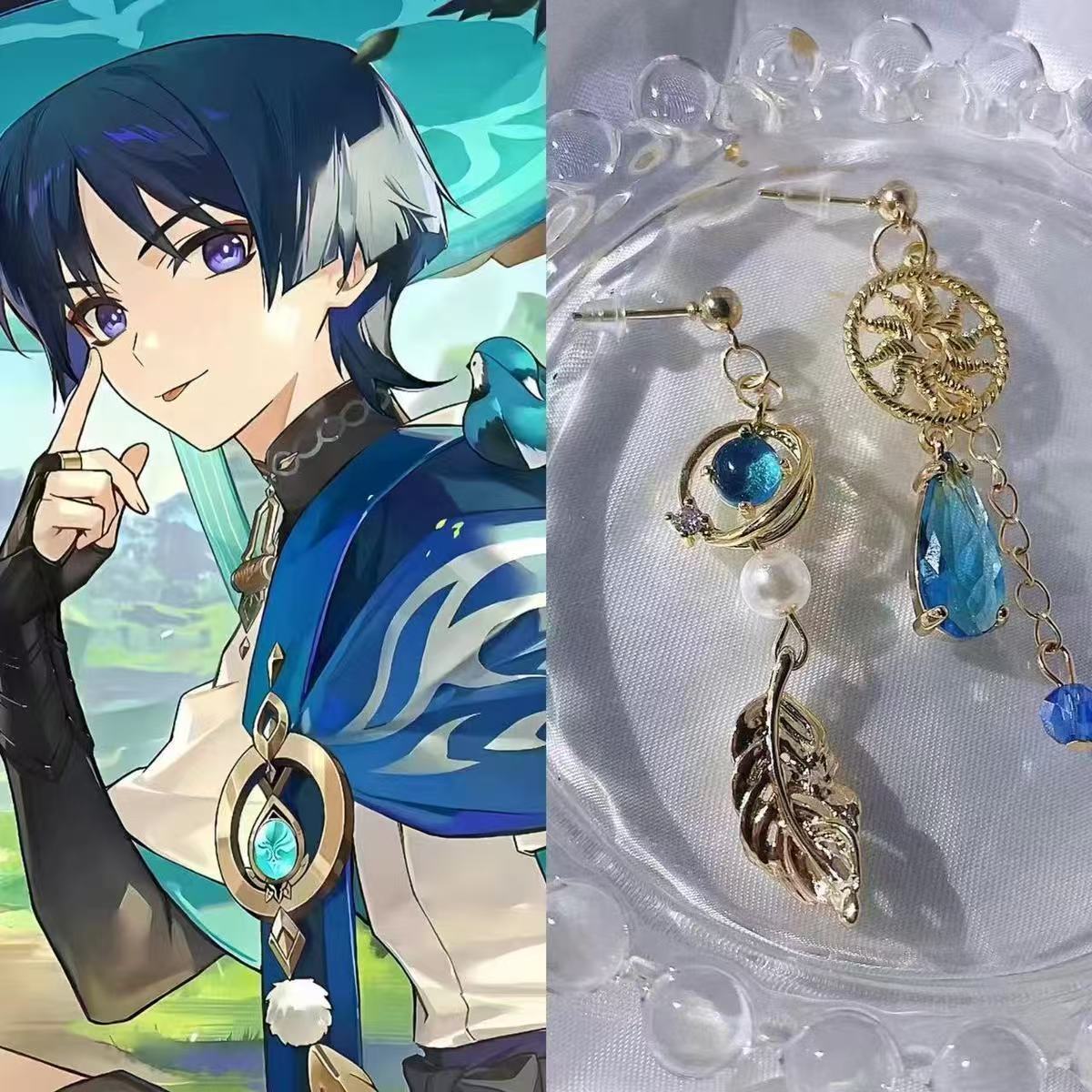 

Игра Genshin Impact Wanderer Kunikuzushi Scaramouche Косплей Balladeer Асимметричные серьги Женские серьги-подвески Ювелирные изделия Аксессуары как