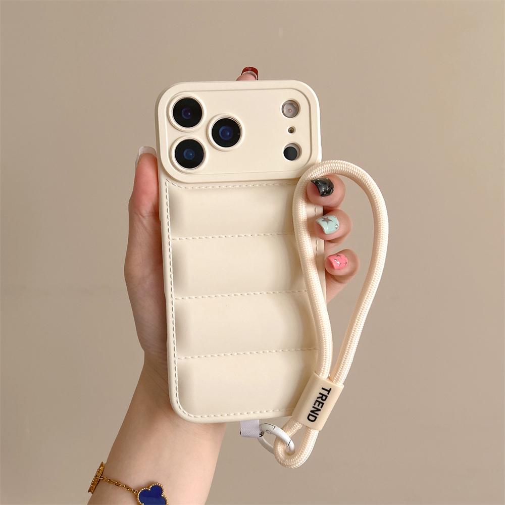 

М який пуховик Силіконовий чохол Для iPhone 17 16 15 14 13 12 11 Pro Max Plus Air Ударостійкий Захист камери Ремінець на зап ястя Чохол iPhone 12 білий
