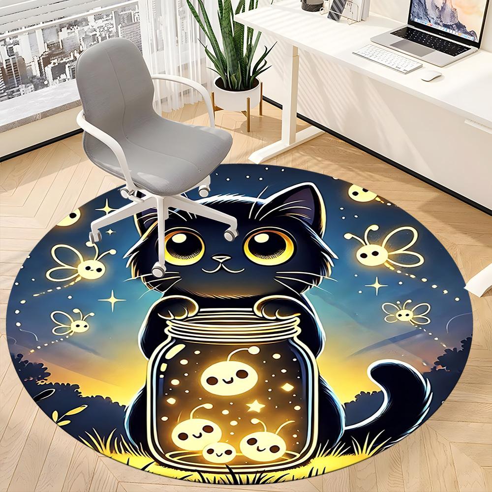 1 Stück Nachtkatze Büro Runder Teppich, Unter Bürostühlen Schlafzimmer Wohnzimmer Heimdekoration, Raumdeko