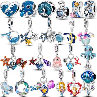 Ocean Charms Copper Starfish Conch Shell Octopus Sea Turtle Fish Beads Fit Bracelet Necklace Women Diy Jewelry