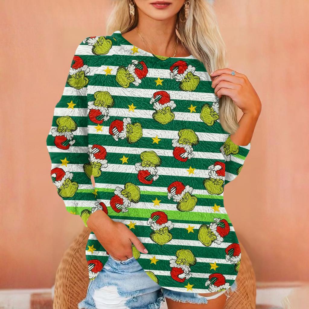 Women's T Shirt Flannel Print Tunic Long Sleeve Party  Round Neck  Tops