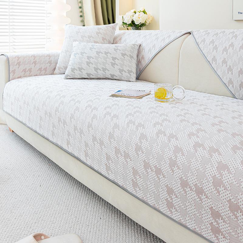 Qianniao Grid Ice Silk Sofa Cover Cool Summer Sofa Cushion Solid Color Anti Slip Anti Cat Scratched Seater Backrest Couch Cover