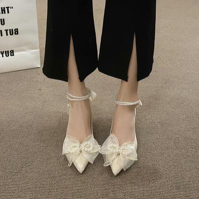 Summer Women's Shoes Fashion 2024 New Low Heels Bow-knot Pointed Sandals Sexy Baotou Stiletto Party Light Sandalias De Mujer