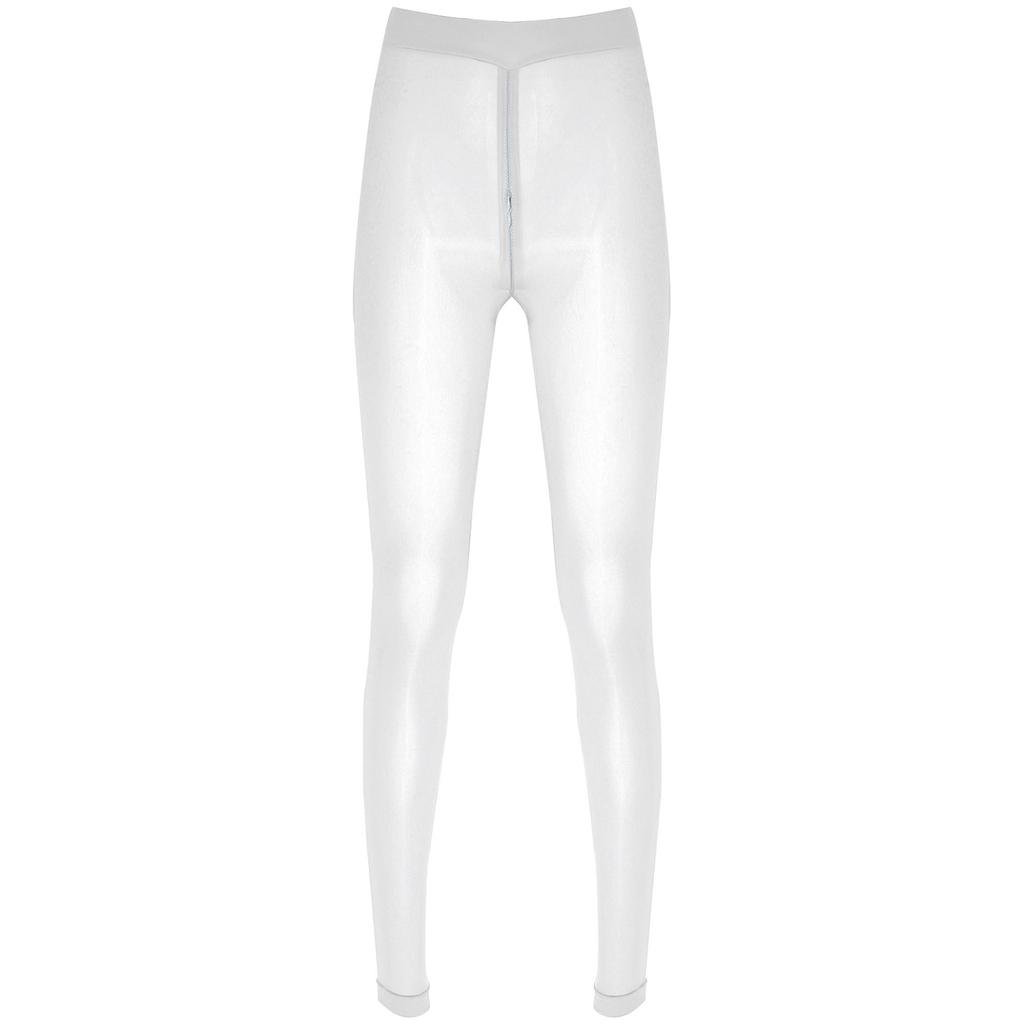 Women Sheer Pantyhose Zipper Crotch Design Stretchy See Through Tights Solid Color Elastic Waistband Leggings