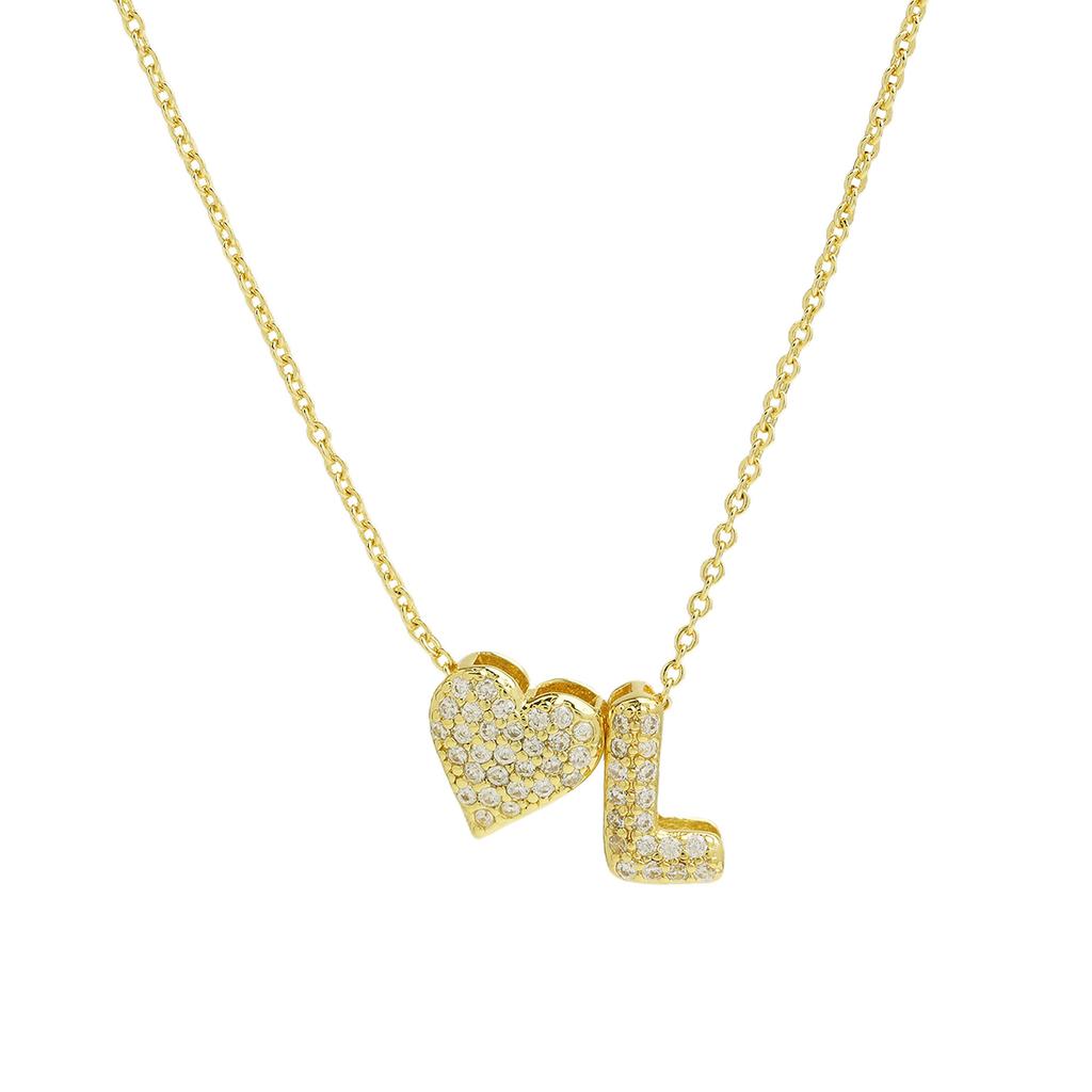 Fashion Small Bubble Initial Heart Letter Necklace 18K Gold Plated Link Chain Romantic Copper Heart Letter Pendant Necklace Gift