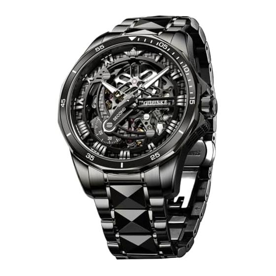 Men s Skeleton Mechanical Automatic Luxury Watch Men s Skeleton 50M Water Resistant Sapphire Glass Tungsten Band Luminous Black Watch for men
