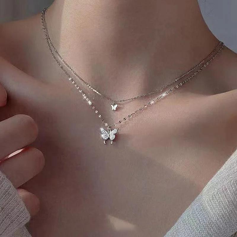 

Ожерелье с подвеской в виде бабочки для женщин Ins Korea Fashion Double Clavicle Chain ожерелья женские ювелирные изделия подарок на вечеринку