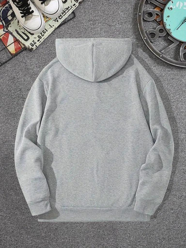 Vintage Curved NEW YORK 1998 Letter Print Men's Light Gray Hoodie, Hip Hop Sports Loose Pocket Street Sweatshirt