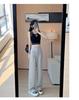 High-End Wide-Leg Knit Pants: Faux Pocket, Slimming, High Waist, Petite Fit for Women - Perfect for Autumn and Spring