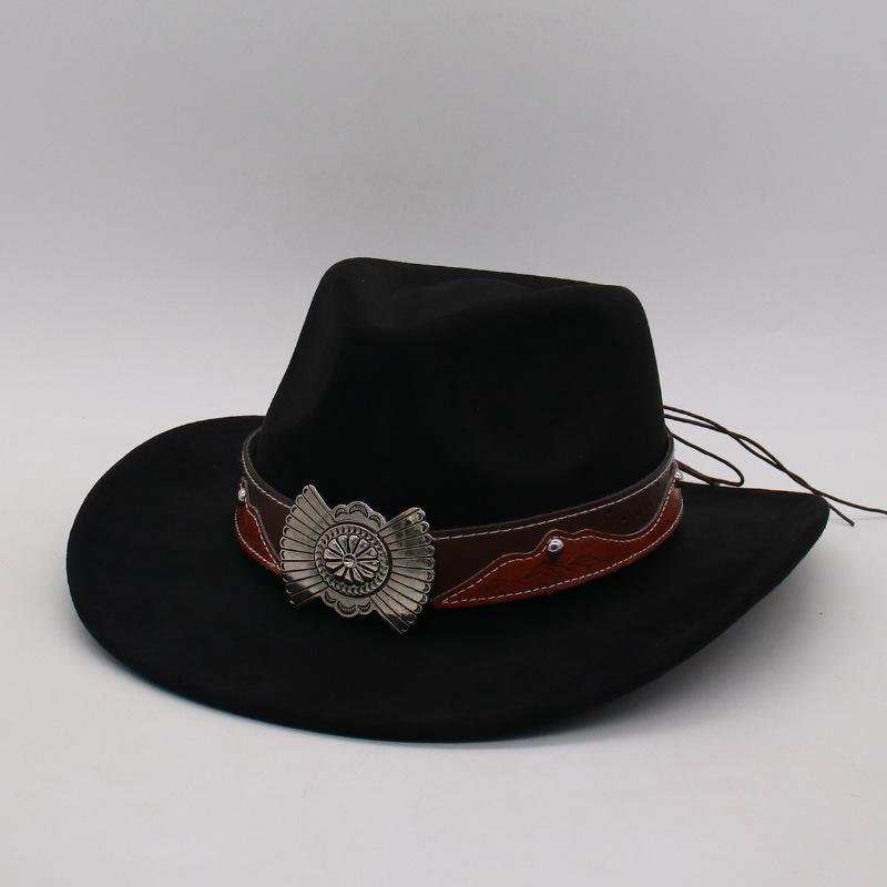 

Spring And Summer Monsoon Woolen Cowboy Hat Men And Women Couple Ethnic Wind Curl Top Hat Sun Hat Jazz Hat one size [j peach cow]