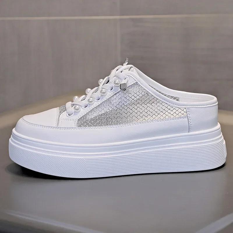 New Style Slip on Sneakers Lazy Woman Shoes Half Slippers Summer Thick-soled Baotou Sandals Fashionable Slippers for Women