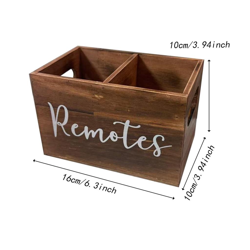 Remote Control Holder 2 Compartments Farmhouse Wooden Desk Organizer for Countertop Bedroom Nightstand Home Office Supplies