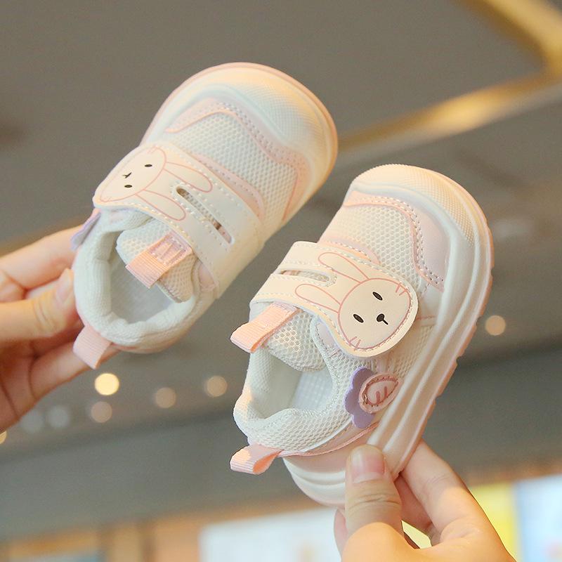 Breathable Mesh Baby First Walker Shoes - Soft Sole, Anti-slip, Cartoon Design, Velcro Closure for Boys and Girls, Spring/Autumn.