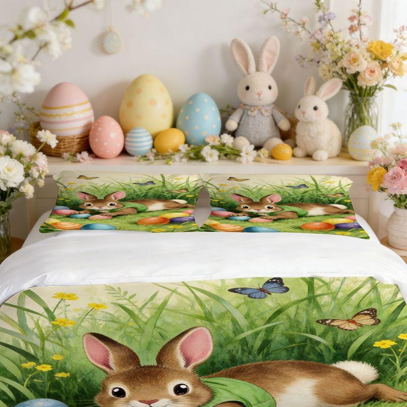 Bedding Pillowcase Quilt Cover 3-Piece Set Rabbit, Easter Egg Pattern, Easter Home Decoration