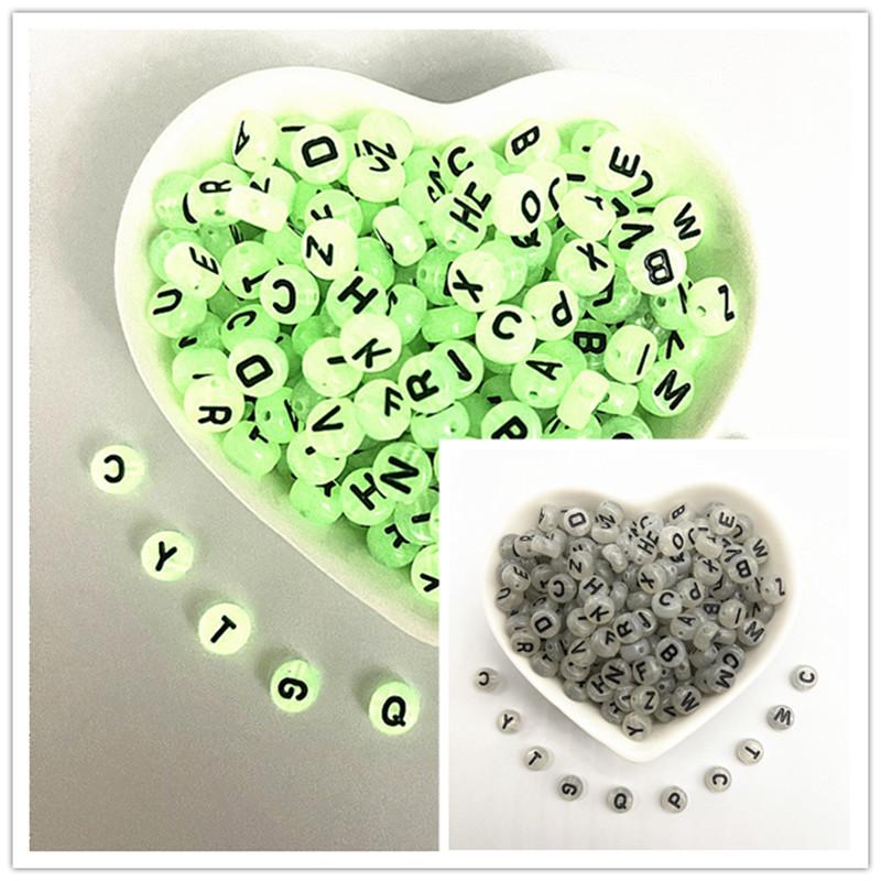 100pcs 7x4mm Luminous Letter Beads DIY Beaded Material Early Education Acrylic Stars Peach Heart for Jewelry Making