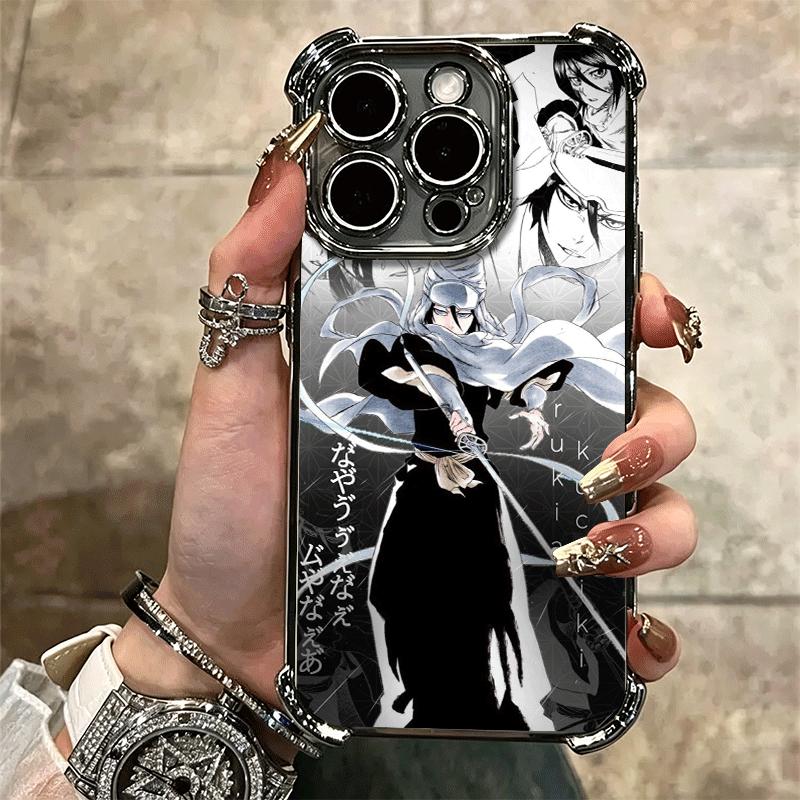 Bleach Kuchiki Rukia Plating Phone Case For Iphone 16 17 Pro Max Air 16E 14 15 Plus 12 13 Mini Anti-Fall Airabag Cover
