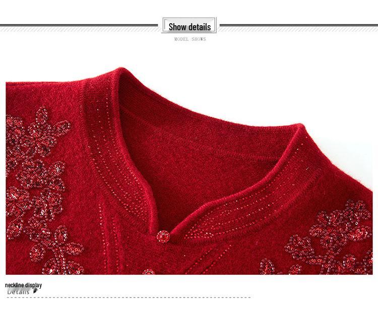 100% Pure Wool Knitted Sweater for Women with Cheongsam Collar - Autumn/Winter Style