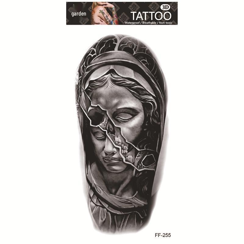 Adesivi per tatuaggi impermeabili Yuanhua - Totem con testa di lupo e disegni di testo arabo