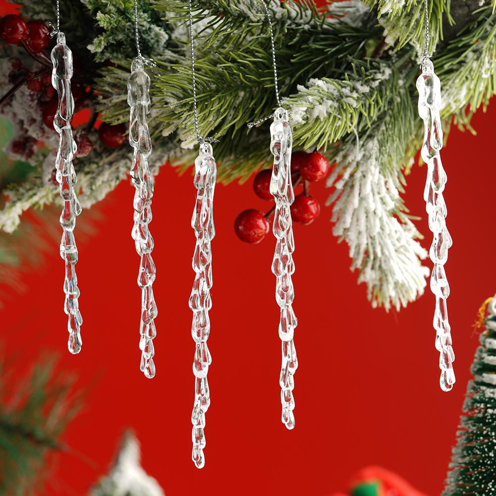 12Pcs/Pack Christmas Simulation Icicle Pendant Ornament 13cm Acrylic Clear Xmas Tree Fake Icicle Hanging Xmas Party Decorations