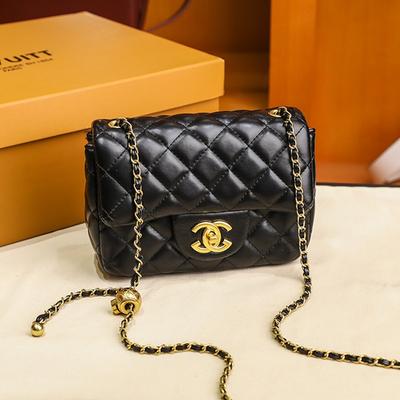 Tas Nieuwe Trendy Mode Schoudertas Ruitketting Gouden Kralen Leer Dames Tas