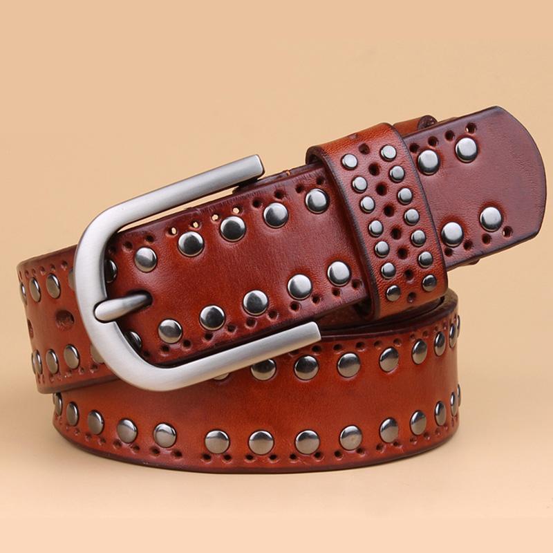 Genuine Leather Rivet Belts High Quality Designer Women Belts Brand Waist Belt for Woman Casual Pin Buckle Female Belts Strap
