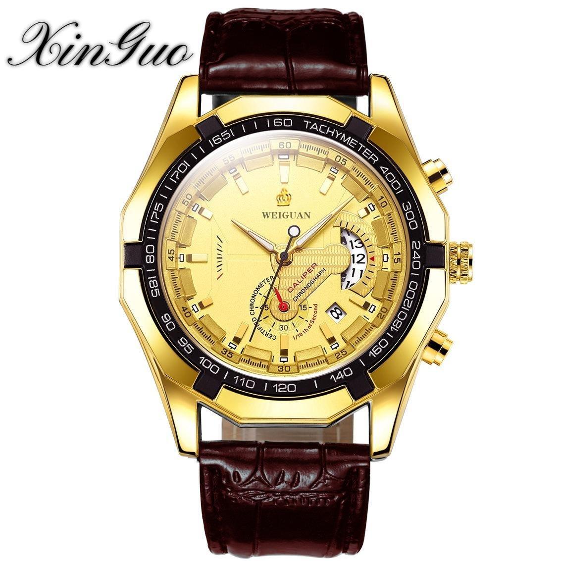 

Автоматические часы с календарем для мужчин, водонепроницаемые, светящиеся, немеханические, большой циферблат коричневый/золотой